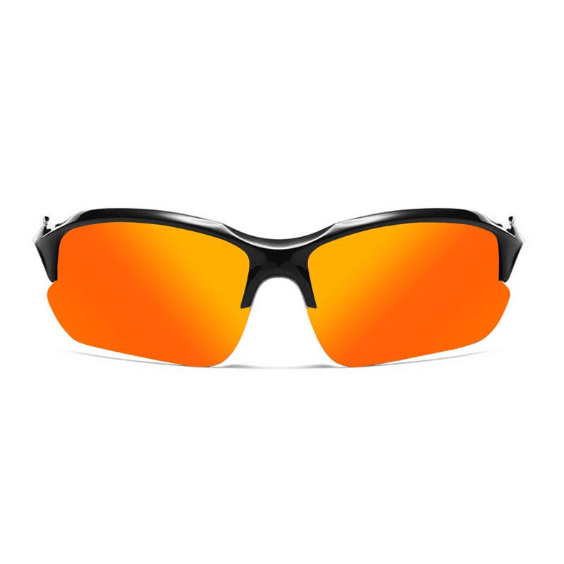 SF0843 sports polarized sunglasses with orange mirrored lenses and semi-rimless frames for cycling and driving.